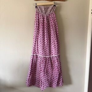 Zara Vintage Y2K Strapless Maxi Dress Floral Cotton Smocked Tiered Boho size M